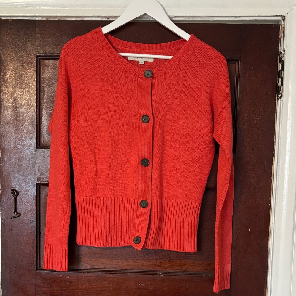 LOFT Red Button-Up Cardigan